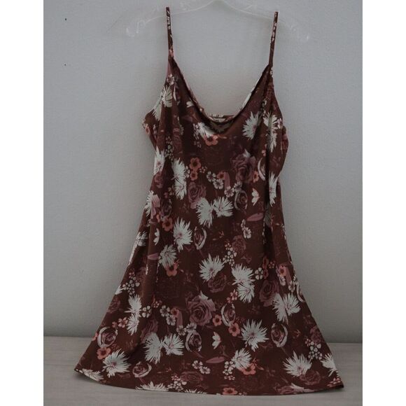 BP.  Women's Sz L Brown Floral Drape Neck Mini Sundress Dress - Picture 1 of 9